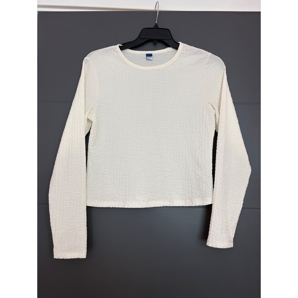 Old Navy Womens Cream‎ Textured Popcorn Long Sleeve Crew Neck Top Large